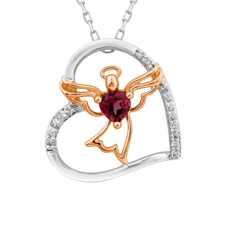 0.08 Ctw Round WhiteDia & Rhodolite ,Rhodium over sterling silver
Pendant with  18" Cable Chain