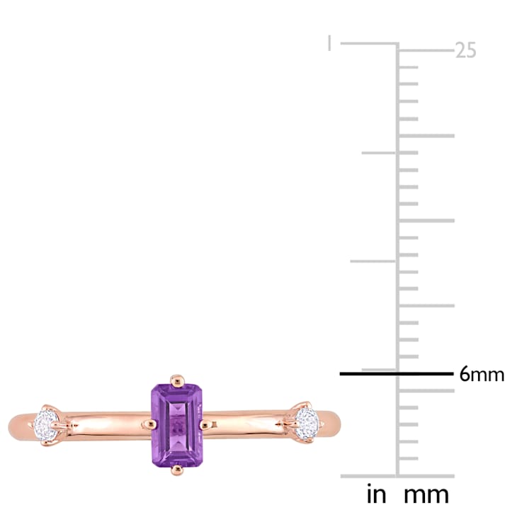 Amethyst and White Topaz 10K Rose Gold Stackable Ring 0.44ctw