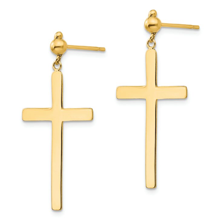 14k Yellow Gold Cross Dangle Earrings