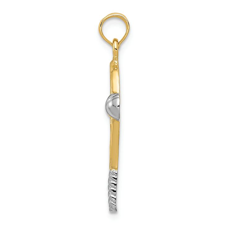 14K Two-tone Gold  Polished and Textured Tennis Racquet Pendant