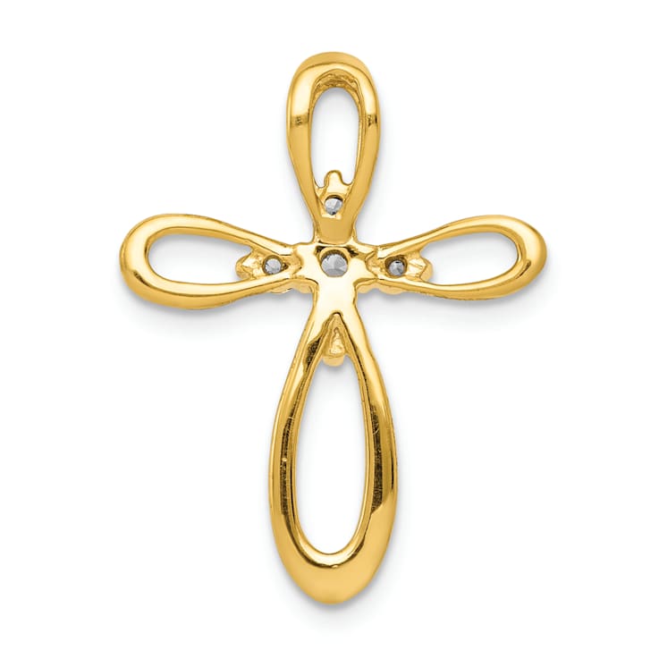 14k Yellow Gold and Rhodium Over 14k Yellow Gold Diamond Cross Chain
Slide Pendant