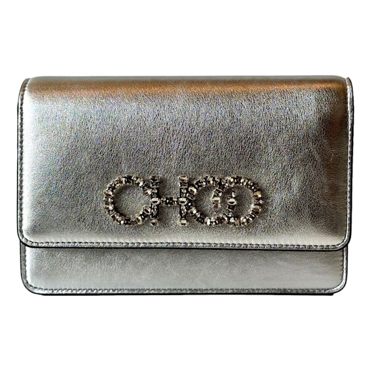 Jimmy Choo Kalina Crossbody Clutch Bag Crystal Logo Metallic