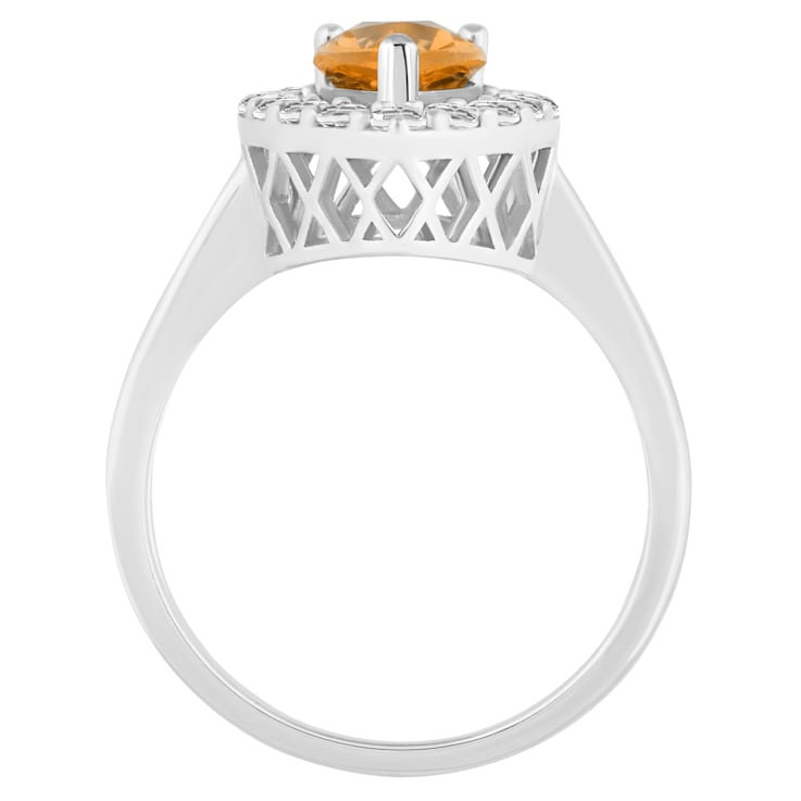 8x5mm Pear Shape Citrine And White Topaz Accents Rhodium Over Sterling
Silver Halo Ring