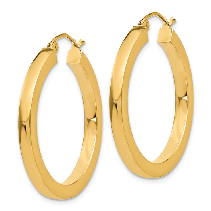 14k Yellow Gold Polished 1 3/16" Square Hoop Earrings