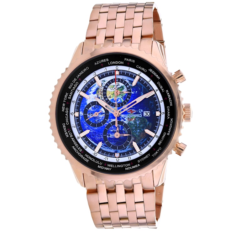 Seapro Men's Meridian World Timer GMT Blue Dial, Rose Stainless Steel Watch