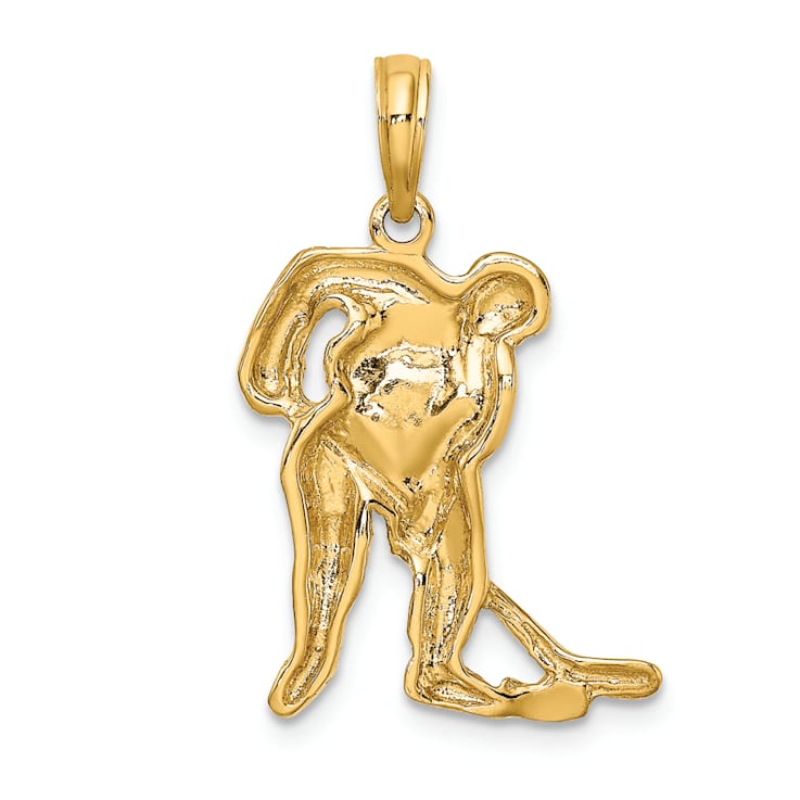 14k Yellow Gold Textured Hockey Player with Stick and Puck Charm