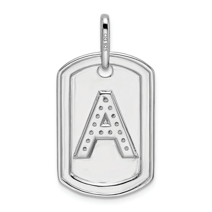 Rhodium Over 14k White Gold Diamond Initial A Dog Tag Charm