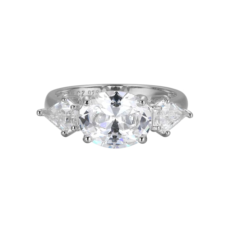 White Cubic Zirconia Platinum Over Sterling Silver April Birthstone Ring 5.32ctw
