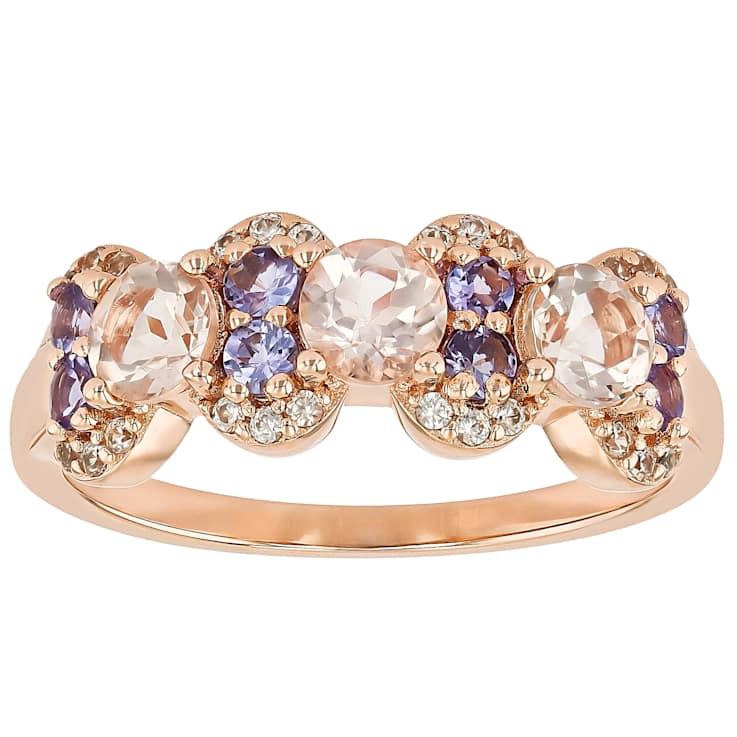 Morganite, Tanzanite And White Zircon Ring In 18K Rose Gold Over
Sterling Silver 1.09ctw
