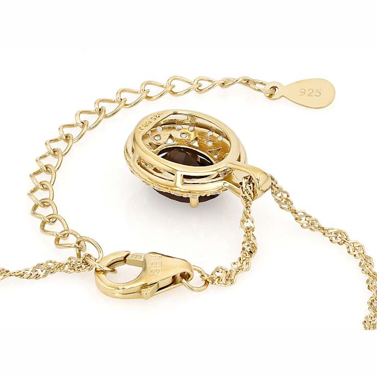 Smoky Quartz And Champagne Diamond Pendant Necklace In 18K Gold Over
Sterling Silver 1.78ctw