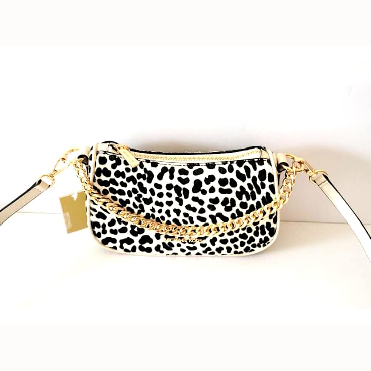 Michael Kors Carmela Small Leather Pouchette Crossbody Handbag  in Light
Cream Multi