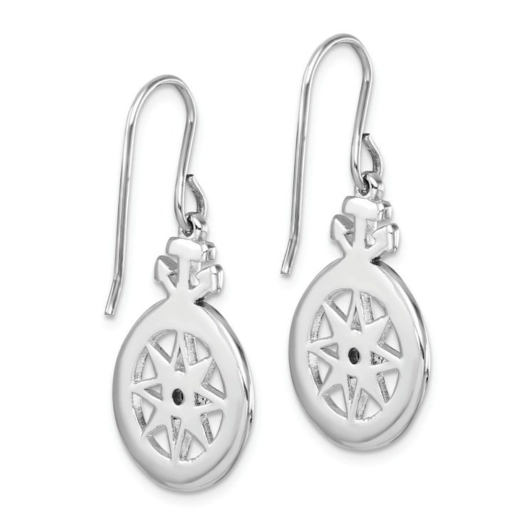 Rhodium Over Sterling Silver Polished Cubic Zirconia Compass Dangle Earrings