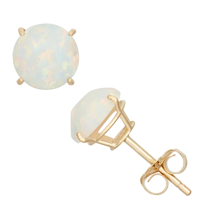Lab Created Opal Round 10K Yellow Gold Stud Earrings, 0.66ctw