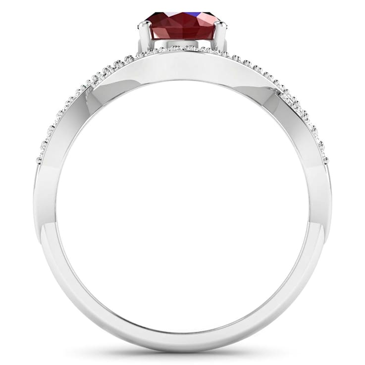 1.74ctw Red Ruby and Diamond 14K White Gold Halo Ring