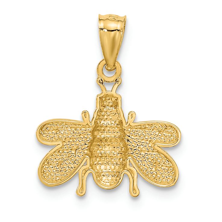14k Yellow Gold Polished and Textured Bee Pendant