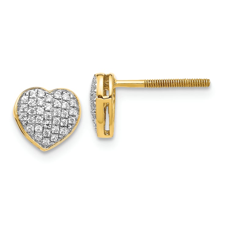 14k Yellow Gold and Rhodium Over 14k Yellow Gold 6mm Diamond Heart Stud Earrings