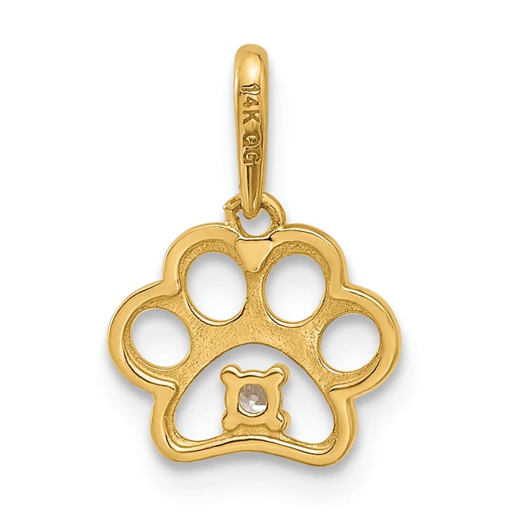 14K Yellow Gold Polished Cubic Zirconia Paw Print Pendant