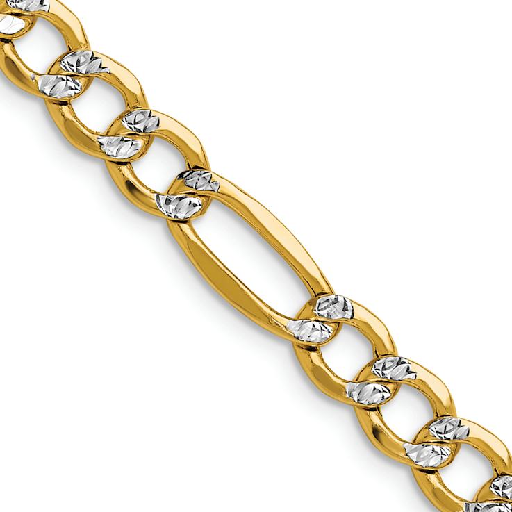 14k Yellow Gold and Rhodium Over 14k Yellow Gold 6.5mm Pavé Figaro 22
Inch Chain