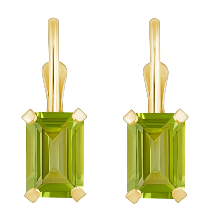 6x4mm Emerald Cut Peridot 10k Yellow Gold Drop Earrings