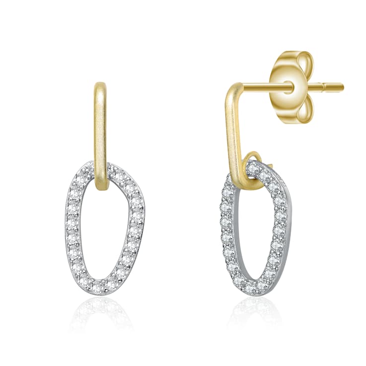 Oval CZ Halo Drop Earrings In 14K Gold Over Brass