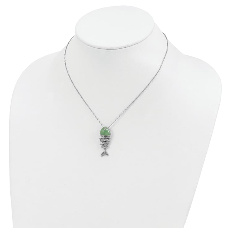 Rhodium Over Sterling Silver Enameled Cubic Zirconia Fish Necklace