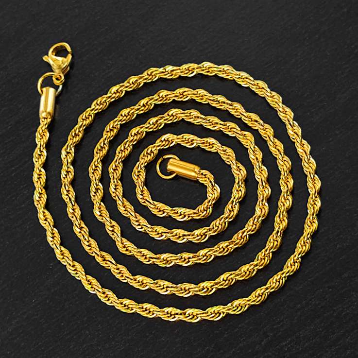 Invicta Men's Yellow Rope Chain Necklace 3mm In Stainless Steel 24 Inch