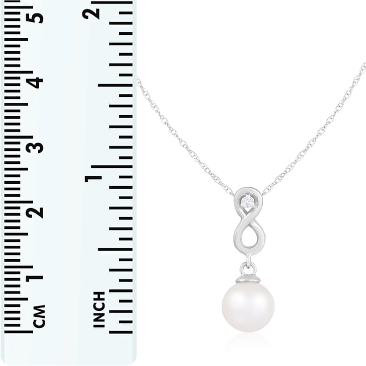 White Cultured Freshwater Pearl and Diamond 14K White Gold Pendant 8-8.5mm