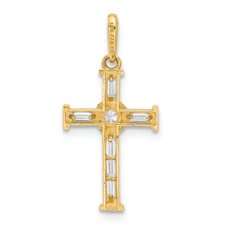 10k Yellow Gold Polished Cubic Zirconia Cross Charm