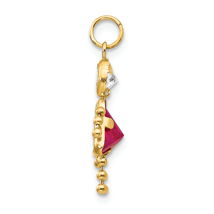 10k Yellow Gold Red Ruby Simulant July Birthstone and Clear Cubic
Zirconia Girl Charm