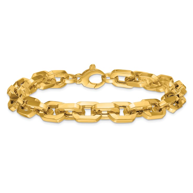 14K Yellow Gold 8.7mm Fancy Link 8.5 Inch Bracelet