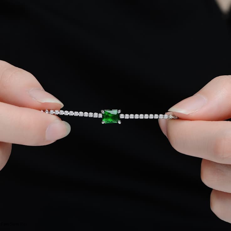 Emerald Color CZ Solitaire Necklace In Sterling Silver