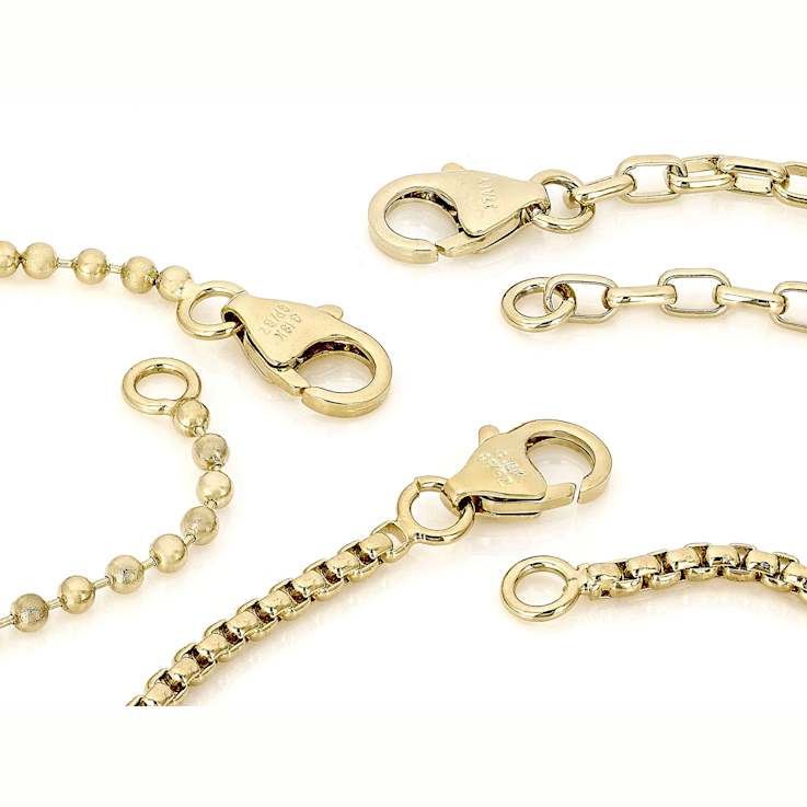 Box, Bead and Rolo Chain Bracelet Set Of 3 In 18K Gold Over Bronze