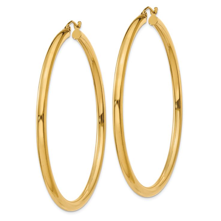 14k Yellow Gold Polished 2 3/16" Tube Hoop Earrings