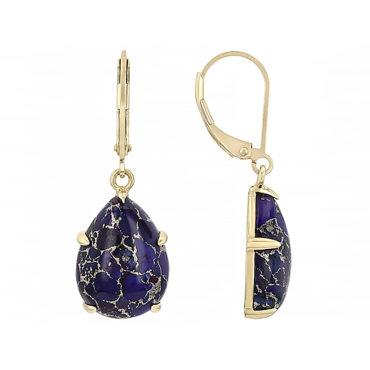 Purple Turquoise Pear Dangle Earrings In 18K Gold Over Sterling Silver 16x12mm