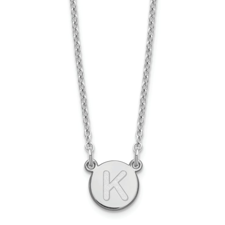 Rhodium Over Sterling Silver Tiny Circle Block Letter K Initial Necklace