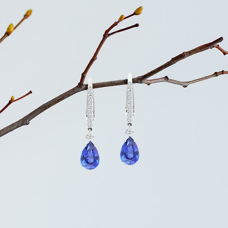 14K White Gold Pear Shape Tanzanite and Diamond Earrings 2.88ctw