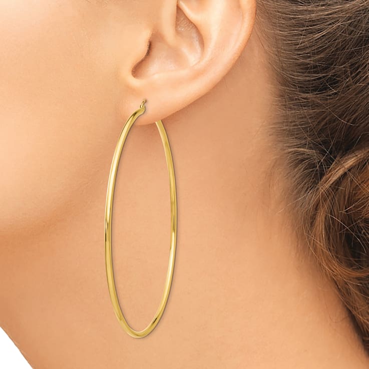14k Yellow Gold 2 15/16" Polished Tube Hoop Earrings