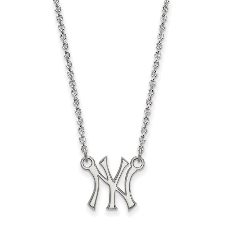 Rhodium Over Sterling Silver MLB LogoArt New York Yankees Pendant Necklace