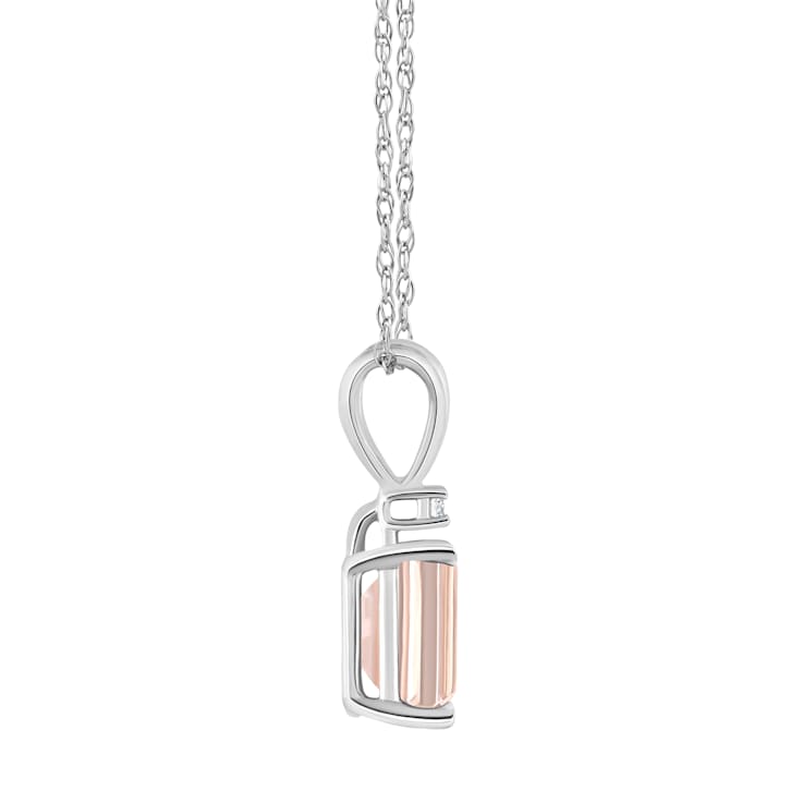 7x5mm Emerald Cut Morganite with Diamond Accent 14k White Gold Pendant
With Chain