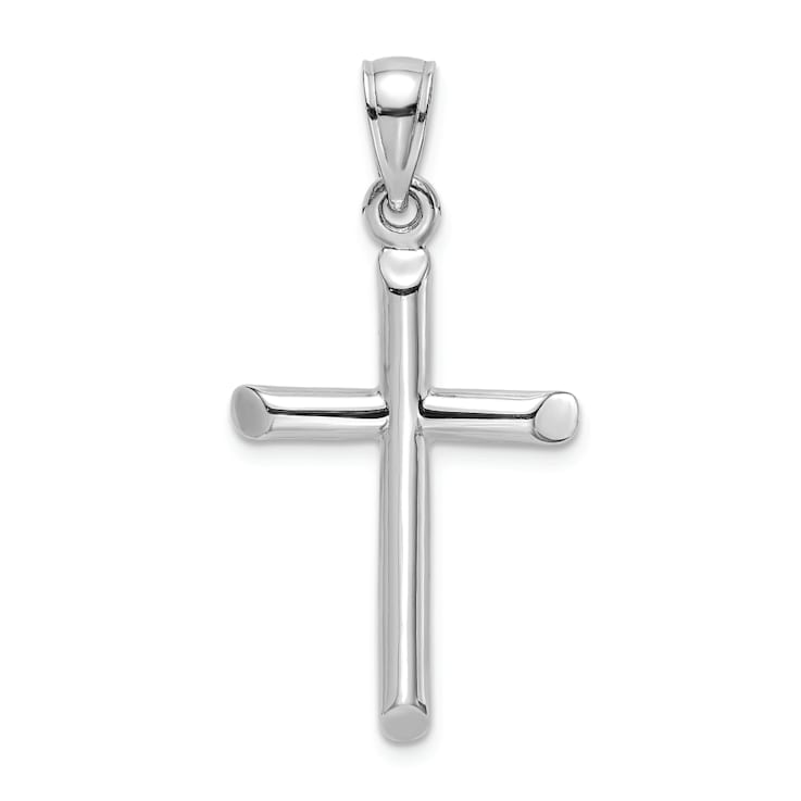 Rhodium Over 14K White Gold Polished Cylinder Cross Charm Pendant