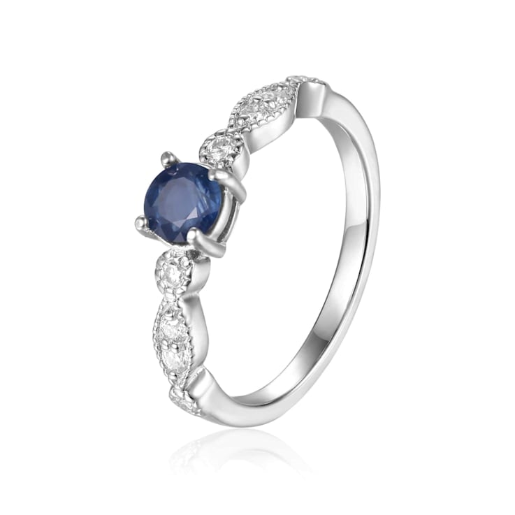 Blue Sapphire with Moissanite Accents Sterling Silver Ring, 0.74ctw