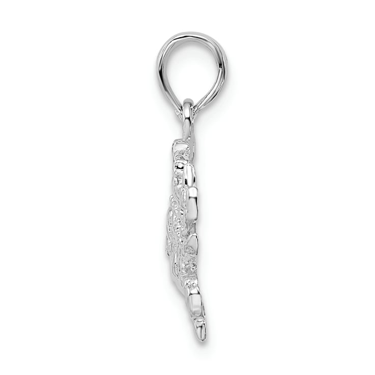 Rhodium Over Sterling Silver Polished Blue Crab Pendant