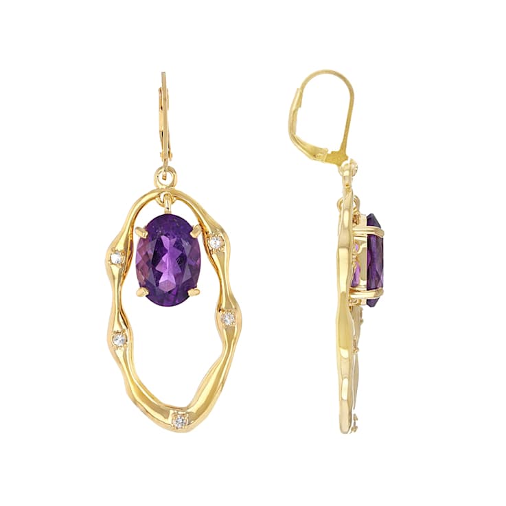 Amethyst Oval And White Topaz Dangle Earrings In 18K Gold Over Sterling
Silver 13.25ctw