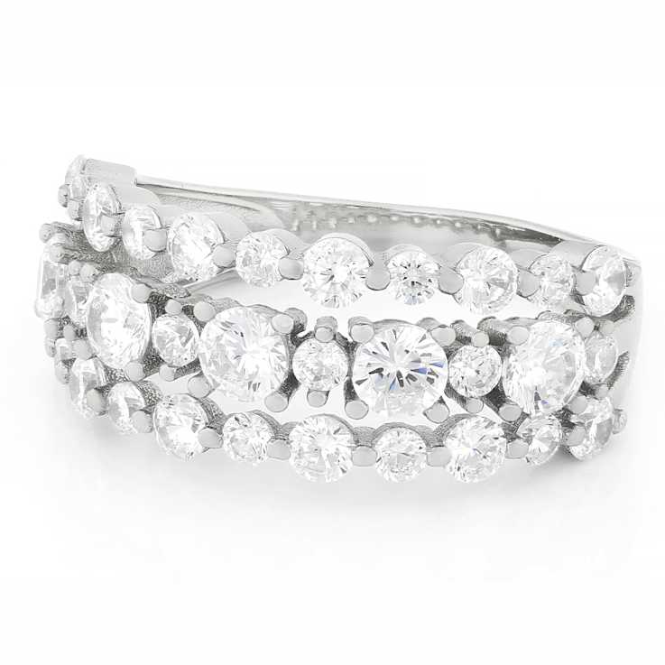 Triple-Row CZ Band Ring In Sterling Silver