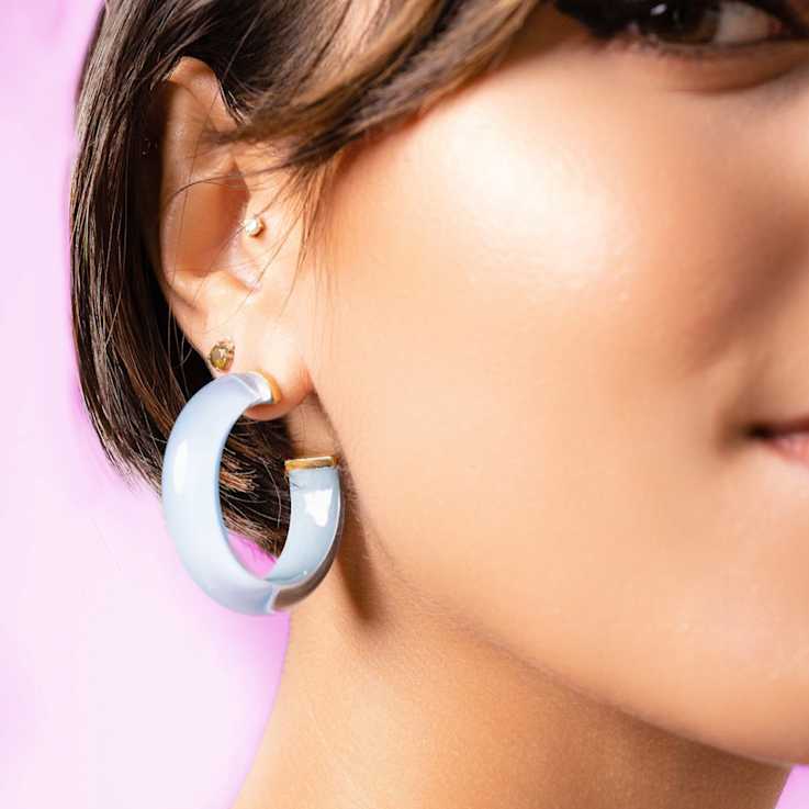 14K Yellow Gold Over Sterling Silver Illusion Acrylic Hoops in Lapis
Blue Color