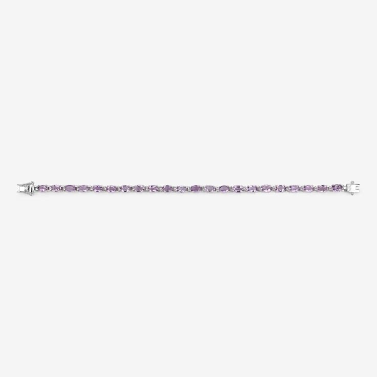 Pink Amethyst Rhodium Over Sterling Silver Oval Tennis Bracelet 8.61ctw