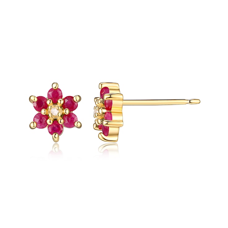 Green Emerald 18k Yellow Gold Over Sterling Silver Flower Earring Set
