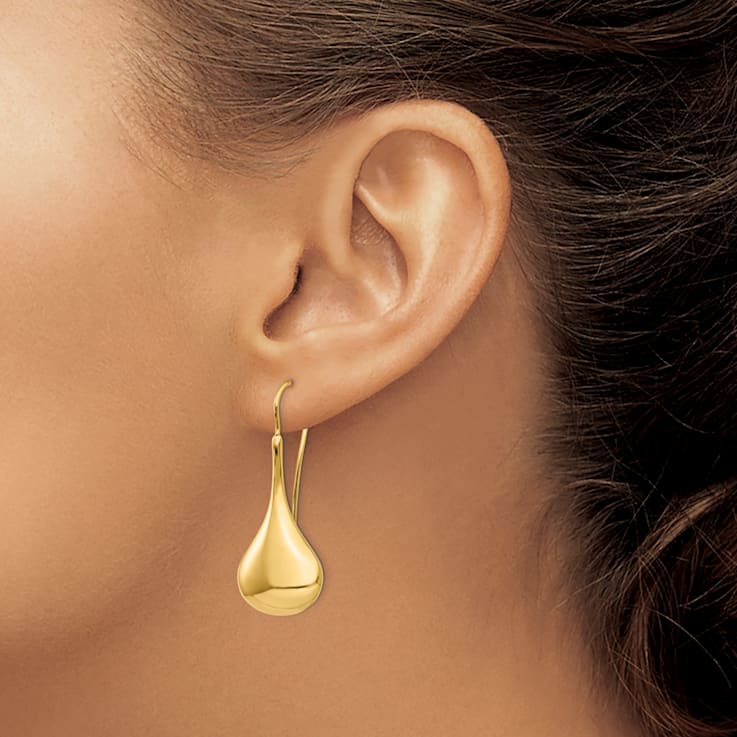 14k Yellow Gold Polished Abstract Wire Dangle Earrings