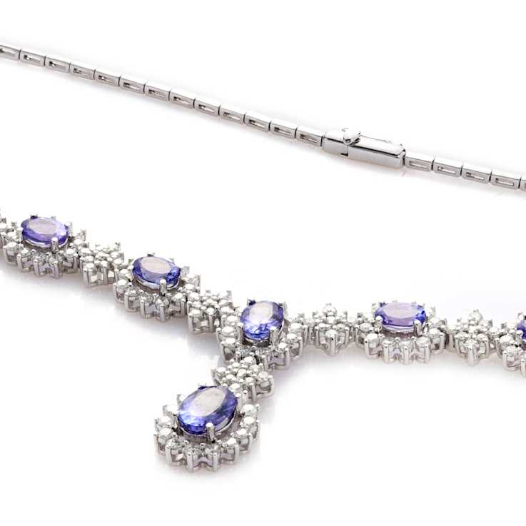9.73 Ctw Tanzanite and 6.41 Ctw White Diamond Necklace in 14K WG