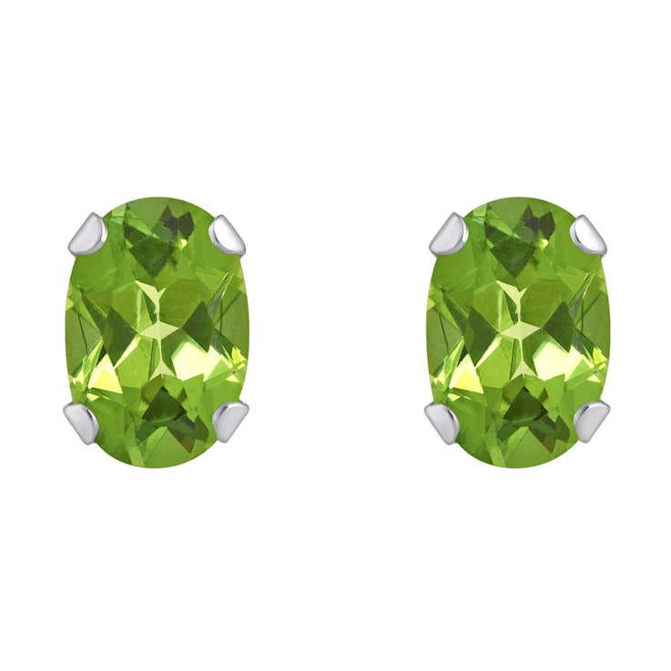 6x4mm Oval Peridot Rhodium Over 10k White Gold Stud Earrings